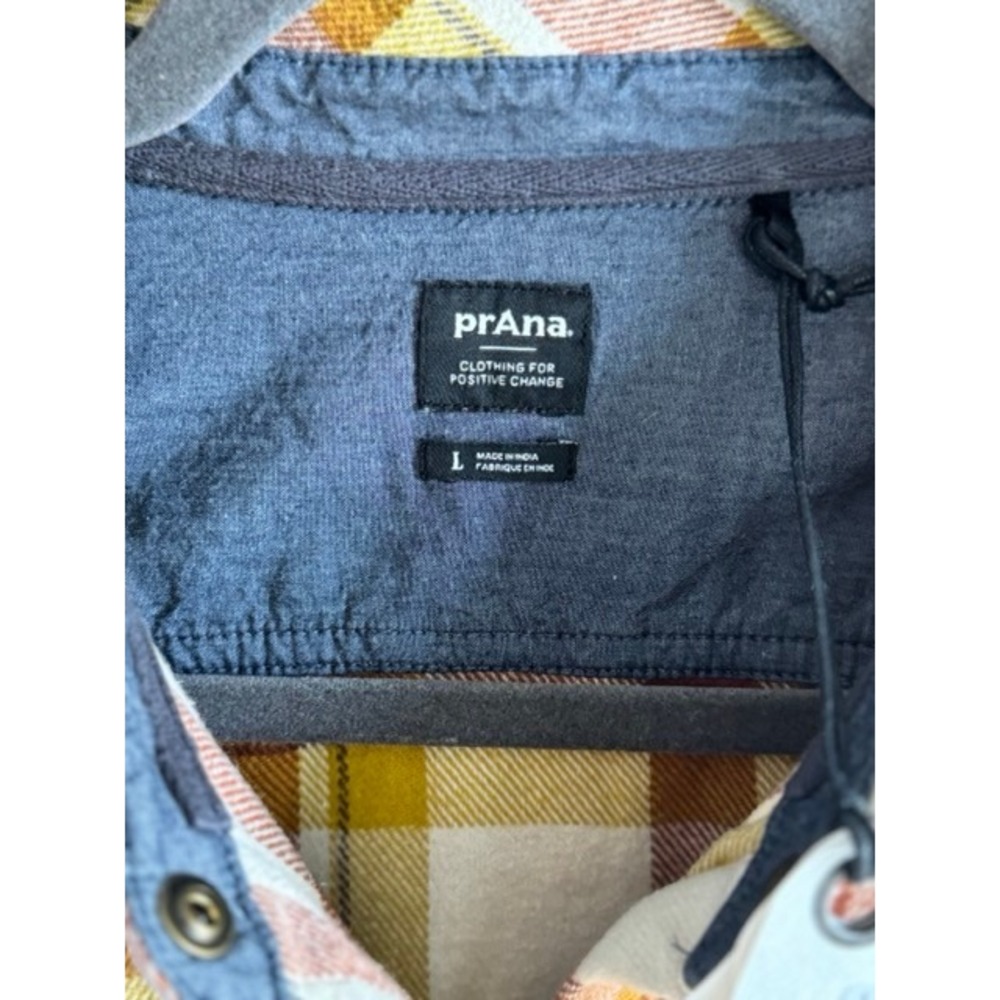 Prana Womens Golden Canyon Flannel Shirt Sweet Cream Plaid Organic Cotton L NEW - Picture 5 of 12